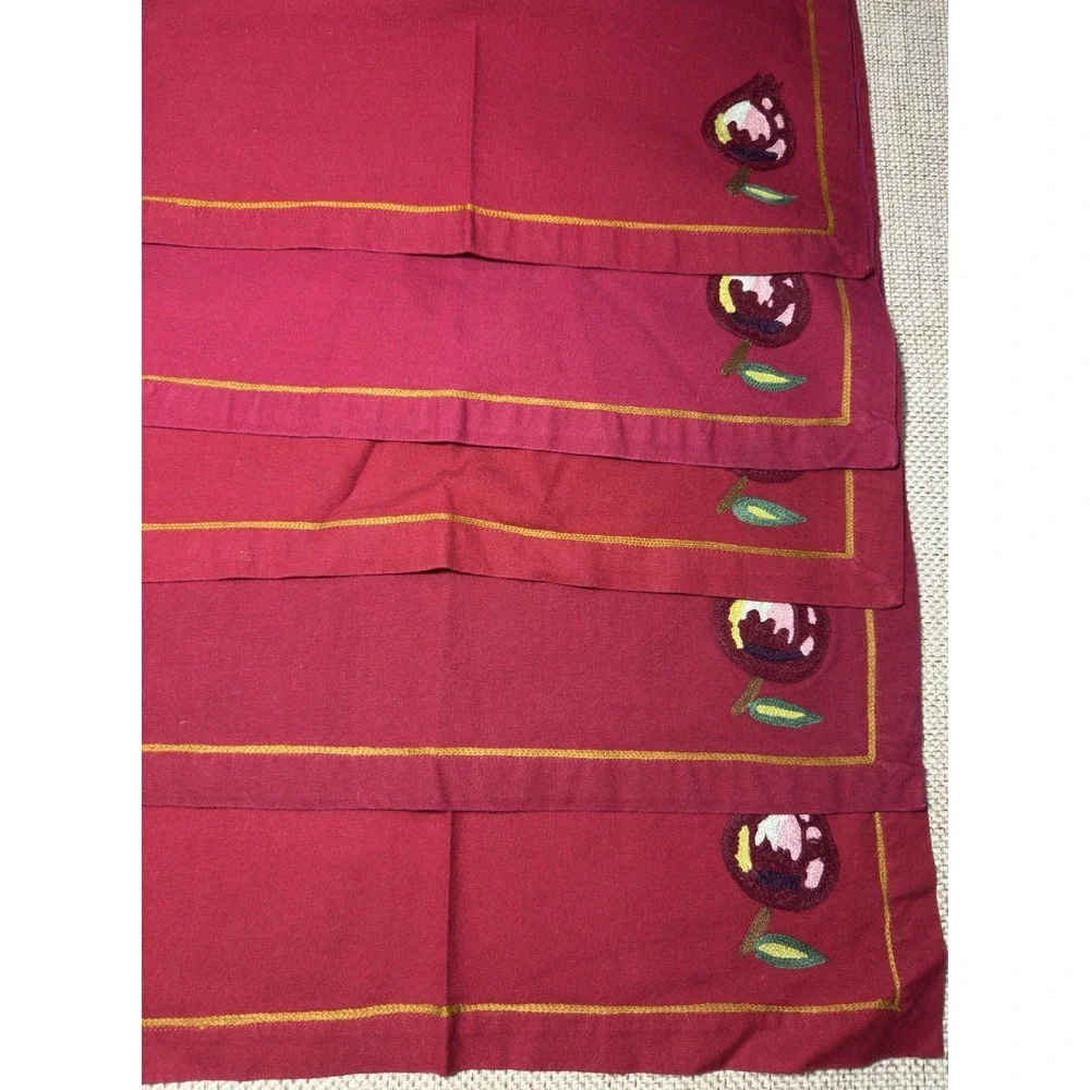 Williams Sonoma Orchard Crewel Napkin Placemat Set‎ Red Floral Embroidered Lot
